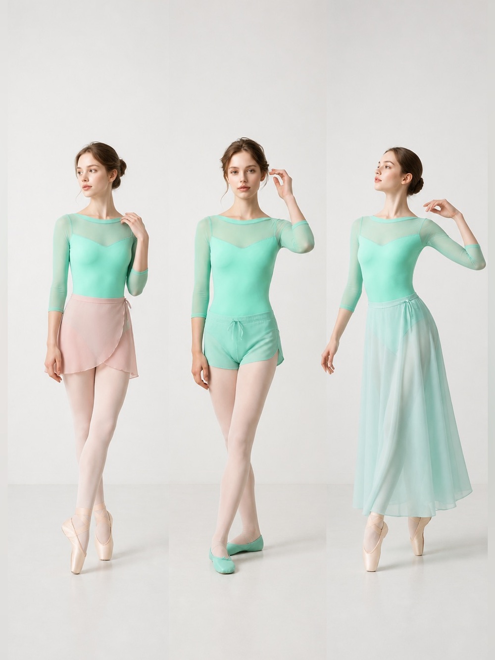 So Danca Mint Green Mesh-3/4 Sleeve Sleeve Spandex Women's Paola Leotard -M